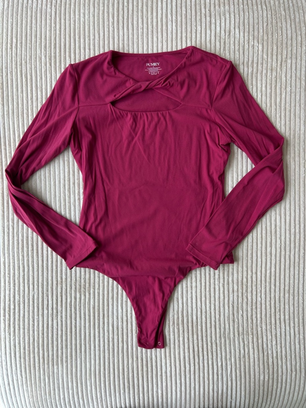 PINKY Long Sleeve Cutout Bodysuit in Berry